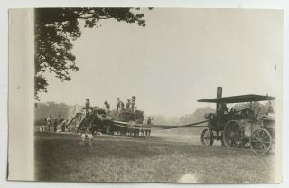 Ca 1910s Rppc Real Photo Postcard Tractor Farm Equipment Farmers Horses Dog Azo