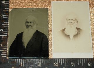 1 Tintype 1 Cdv Same Old Man With Long Beard Civil War Era Lowell Mass