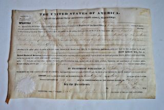 1841 Land Grant Certificate/illinois Issued By Pres.  John Tyler