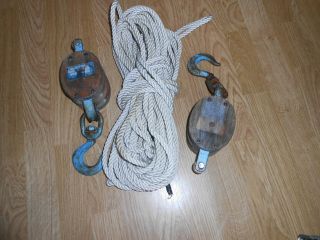 Primitives Star Brand Pulleys 3/4 Ton With Rope 35 Feet Wood Blue