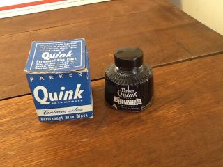 Vintage Parker Quink Permanent Blue - Black 2oz Bottle Ink Full