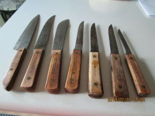 RARE OLD HICKORY 7 PIECE KNIFE SET WITH WOODEN HOLDER 3
