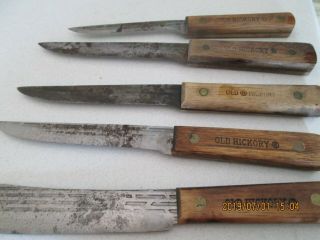 RARE OLD HICKORY 7 PIECE KNIFE SET WITH WOODEN HOLDER 6