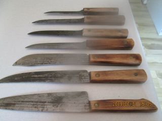 RARE OLD HICKORY 7 PIECE KNIFE SET WITH WOODEN HOLDER 8