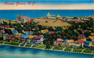 Jersey Postcard: Aerial View Of Ocean Grove Auditorium Ocean Grove,  Nj
