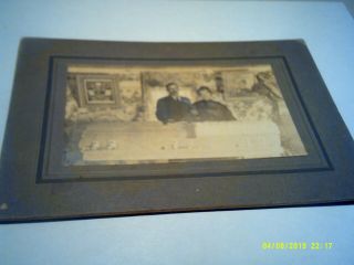 Antique Real Cabinet Photo Man & Women With Casket Mother 5 X 7 3/8