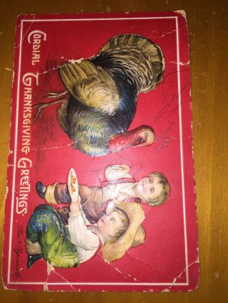 Ellen Clapsaddle Turkey Thanksgiving Children Vintage Postcard