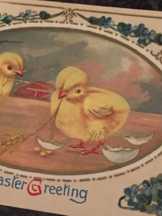 Saxony Vintage Easter Postcard Baby Chicks Eggs With Wheat