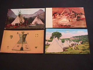 4 Native American Postcard View & Charles Russell Story Teller View