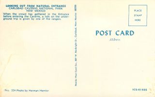 Carlsbad Caverns National Park Mexico Postcard Natural Entrance 2