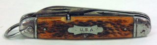 Vintage Camillus Usa 4 Blade Military Pocket Knife Bone Handle