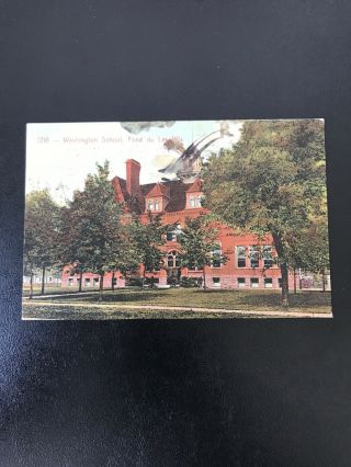 Vintage Postcard Washington School Fond Du Lac Wisconsin Rare 1 Cent Stamp