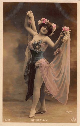 Tinted Real Photo Postcard De Morlaix French Costume Woman Dancer 122504