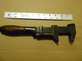 Rare Antique Adjustable Wrench Stamped C.  C.  G.  & I,  12 " Long,  Wooden Handle