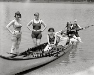 1916 Ziegfeld Follies Sexy Actress Kay Laurell Pinup Photo Girls On Lake Canoe