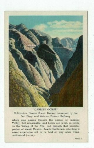 Ca Carriso Gorge California Antique Linen Post Card View With Distant Train
