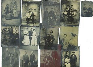 C1860s Thirteen Tintypes Groups Of 2 To 6 People