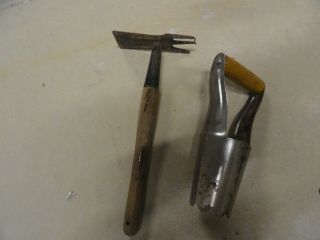 Vintage Cultivator/hoe,  With Flat 3 Prongs; And Plant Hole Digger