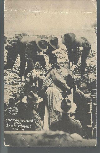 Wwi 1918 American Doughboys Wounded After German Bombardment France Postcard