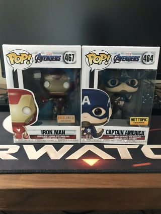 Funko Pop Avengers Endgame Iron Man Box Lunch & Captain America Hot Topic Excl