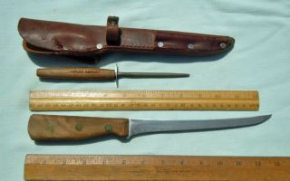 Chicago Cutlery Fishing Set 78s Fillet Knife Sharpening Steel & Leather Sheath