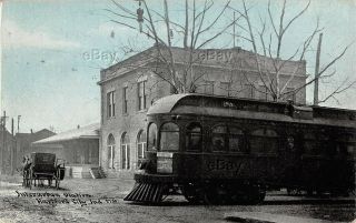 Vintage Postcard Interurban Station Hartford City Indiana Trolley Street Car 