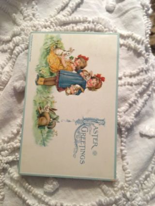 Antique Frances Brundage Postcard Easter Greetings Embossed Bunnies RARE ONE 4