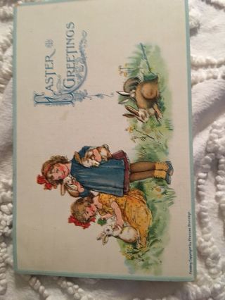 Antique Frances Brundage Postcard Easter Greetings Embossed Bunnies RARE ONE 5