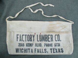 VINTAGE CANVAS NORTHSIDE & FACTORY LUMBER CO NAIL POUCH APRON WICHITA FALLS,  TX. 6