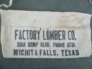 VINTAGE CANVAS NORTHSIDE & FACTORY LUMBER CO NAIL POUCH APRON WICHITA FALLS,  TX. 8