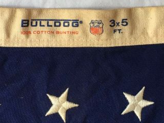 Vintage 50 Star American Flag 3’ x 5’ Bulldog Bunting Dettras Flag Cotton Stitch 3