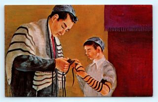 Postcard Morris Katz Jewish Judaica Artist Signed Preparing For Bar Mitzvah R66
