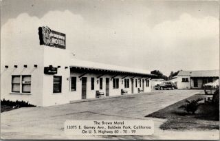 Baldwin Park California Brown Motel Us 99 Roadside 1940s Car B&w Postcard