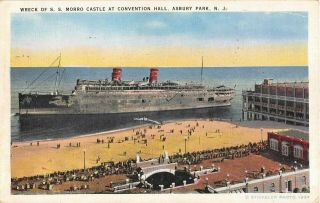 1934 Wreck Of Ss Morro Castle At Convention Hall Asbury Park Nj Post Card Linen