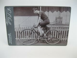 Rare Old 19th Century Cabinet Card Photograph Of A Bicycle Racer / Rider