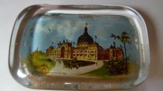 1893 Worlds Fair Us Government Building Reverse Painting On Glass Paperweight