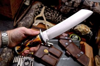 CFK Handmade D2 Custom WOLF PAW TRACKS Scrimshaw Bone Art Cleaver Bowie Knife 5