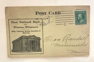 1912 Illustrated Postcard First National Bank Of Winona Minnesota