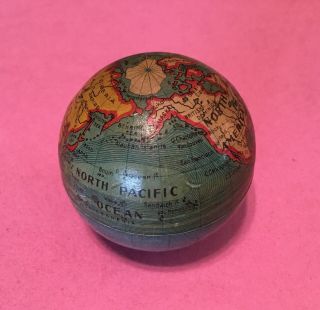 Vintage Early 1900s Small German Tin Litho Metal World Globe Pencil Sharpener