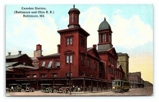 Vintage Postcard Camden Station Baltimore And Ohio Railroad Maryland V1