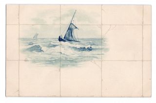 Boat On The Sea In Dutch Holland Netherlands Blue Tile Style A0754
