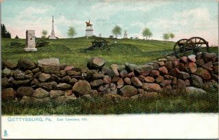 Gettysburg Pa Civil War Battle Fields East Cemetery Hill Wall Cannon C1905 Tuck