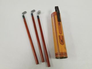 Vintage Novelty Set Of 3 Golf Club Pencils & Bag American Lead Pencil Co.