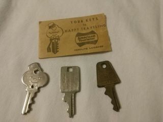 3 Vintage Luggage Keys American Tourister Bellhop W/ Envelope,  Samsonite Key