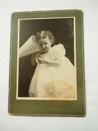 Cute Girl With Ear To A Edison Phonograph 2 Cabinet Card 6 " X 8 " Circa 1900