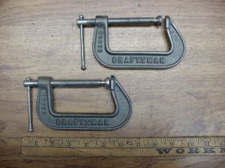 Old Tools,  2 Vintage Usa Craftsman 66673 " C " Clamps,  3 " Malleable,