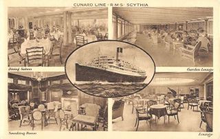 Cunard Line Rms Scythia Interior Multiview Antique Postcard K92909