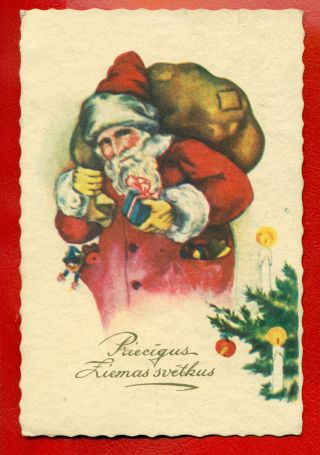 Latvia Lettland Christmas Santa Claus Red Robe Vintage Postcard 1747