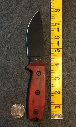 Ontario Knife Company Rat - 3 With Leather Sheath 1095 Black Blade Wood Handles