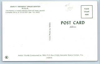 Vintage Postcard John F Kennedy Space Center NASA Apollo 17 Launch 2